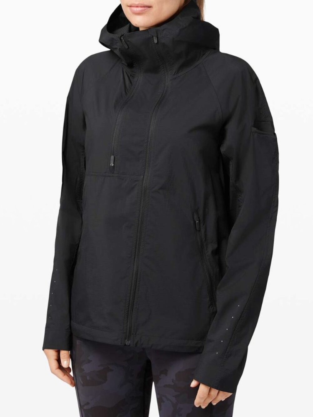 Lululemon On the Trails Jacket Womens 12 Black Zip Up Running Hooded Lightweight